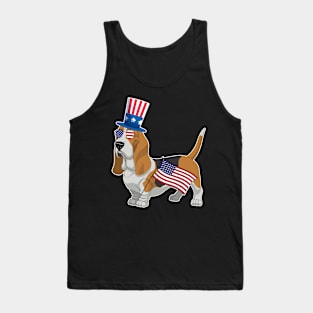 Basset Hound Uncle Sam Hat Sunglasses Usa Flag 4th Of July Tank Top